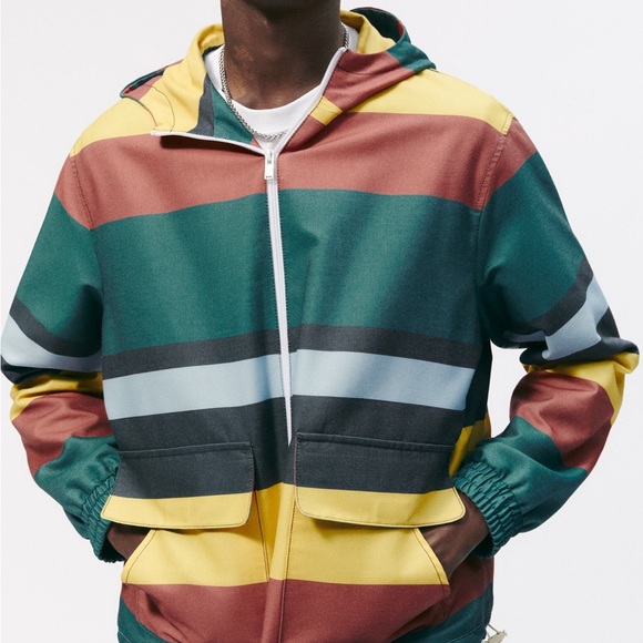 Zara- Men’s Hooded Striped Lightweight Jacket- Sz Large- NWOT- WOW!!!! - Picture 5 of 7
